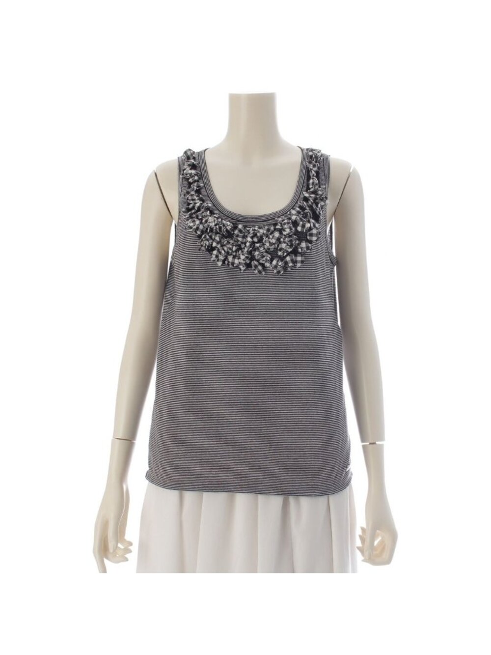 Chanel 17P Coco Buttons Border Tank Top Black White 38
